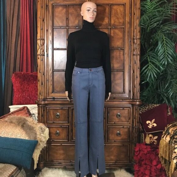 NWOT Peace Love World Dusty Blue Front Slit Top Stitch Seamed Stretch Jean - Picture 4 of 13